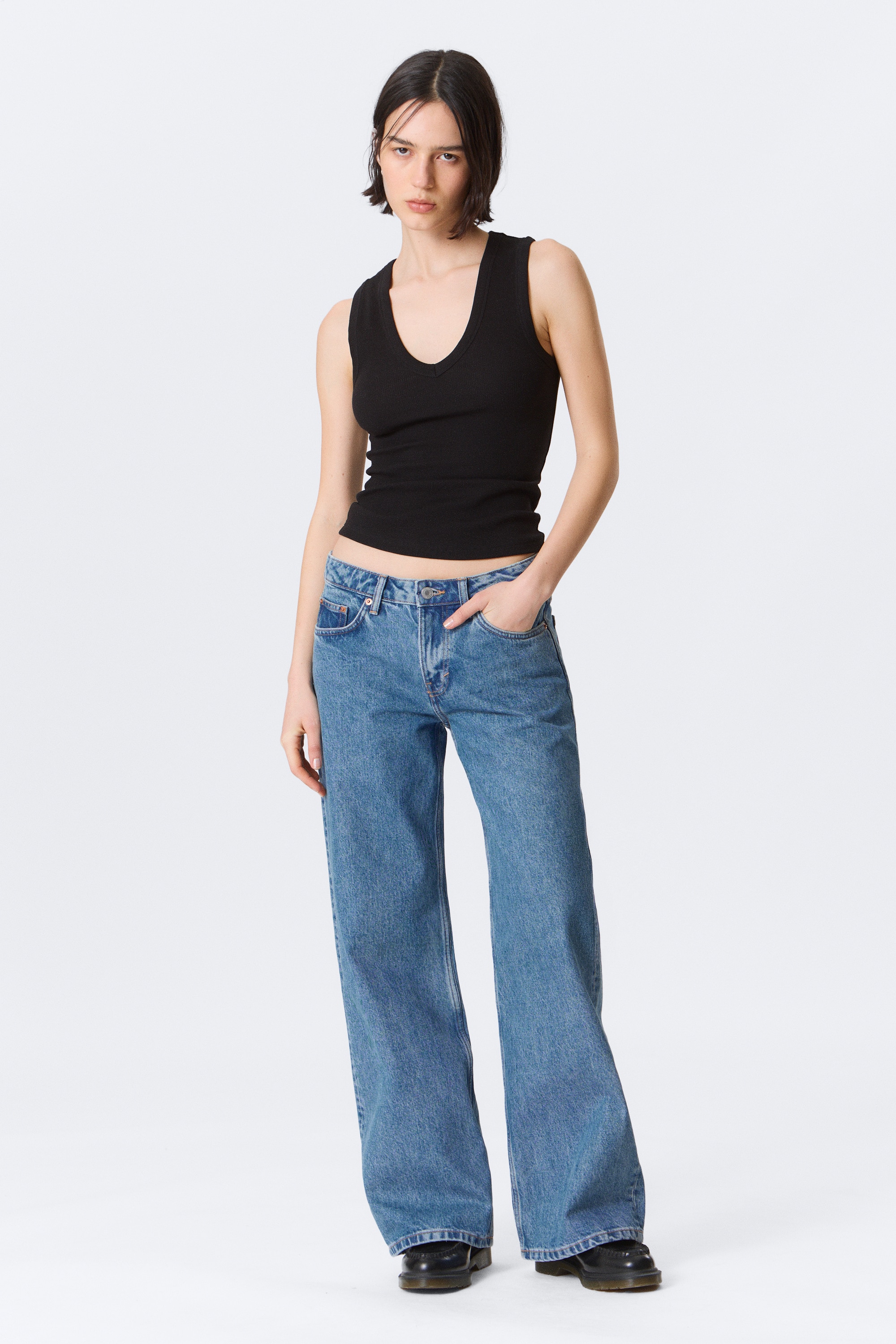 Imoo Cintura Baixa Solto Largo Jeans-90s Blue - Azul médio