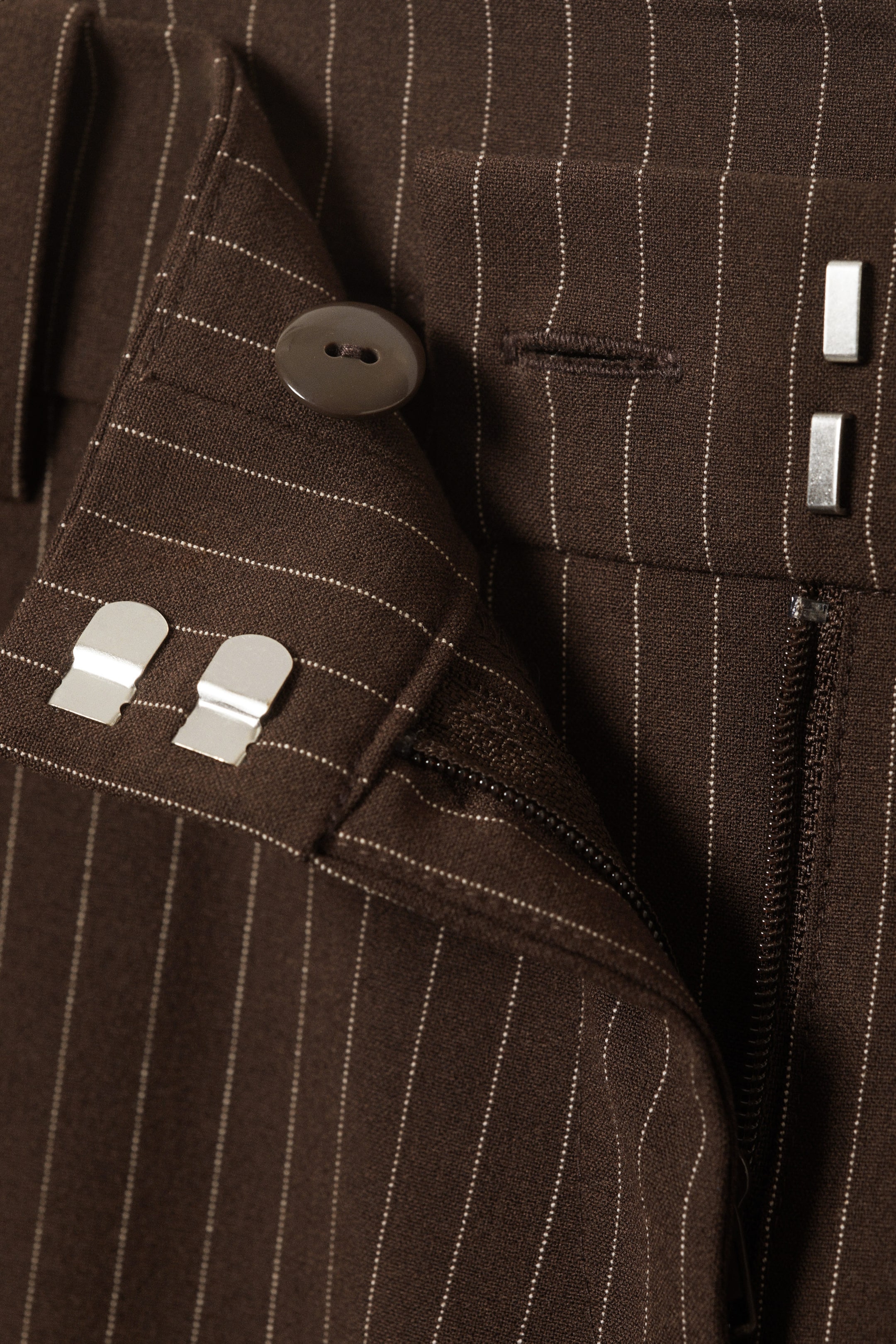 Striped Dark Brown - Low Flared Suit Trousers - 4
