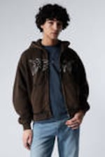 Washed Dark Brown - Dream - Boxy Embroidery Zip Hoodie - 0