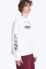 White - Racer - Oversized Graphic Long-sleeve - 0