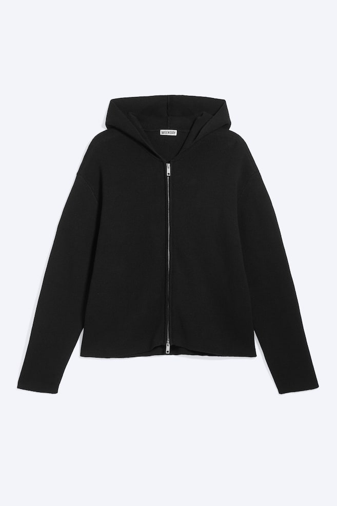 Felpa con cappuccio in maglia con zip a tutta lunghezza - Nero/Verde kaki - 1