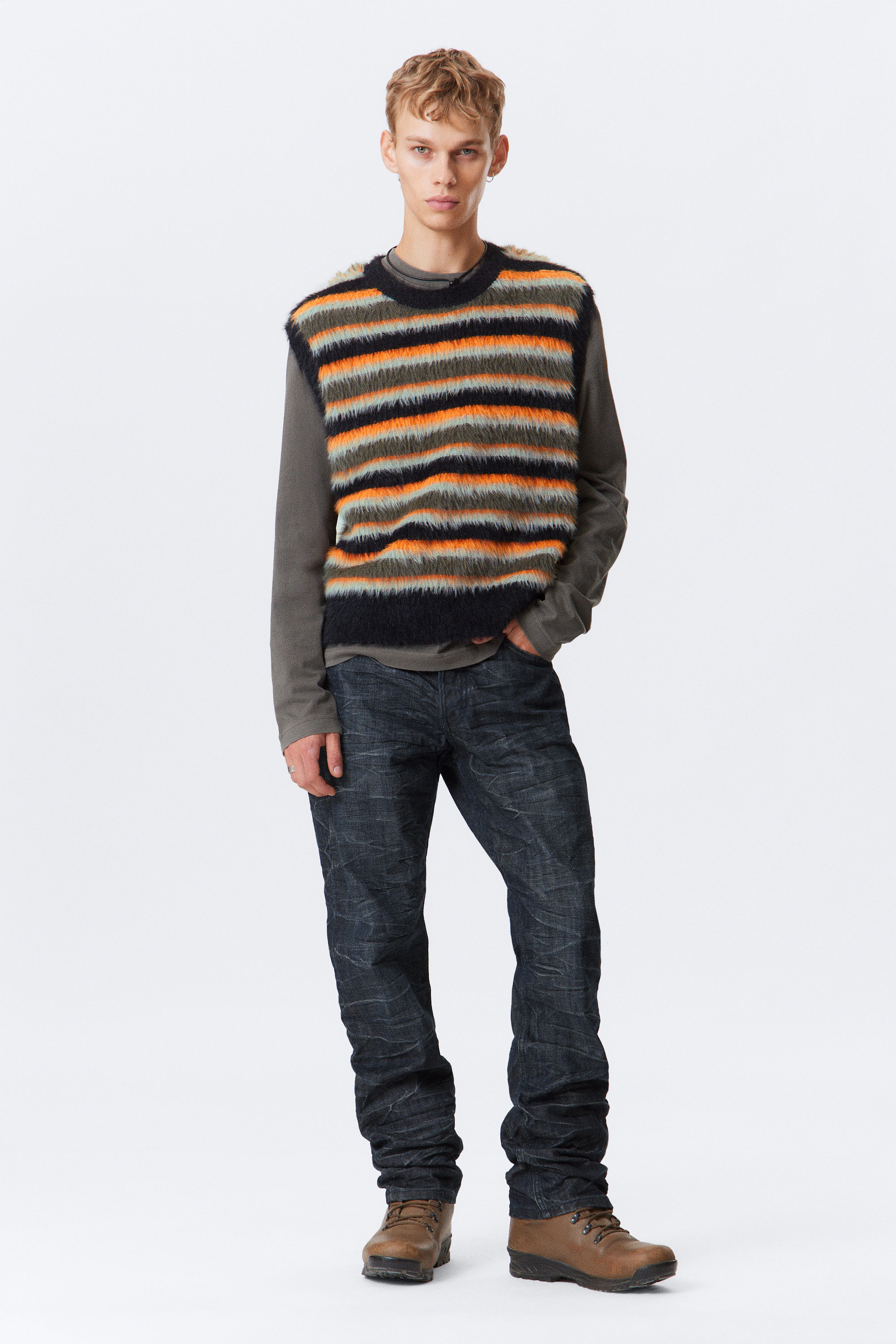 Multicoloured Striped - Striped Hairy Knit Vest - 2