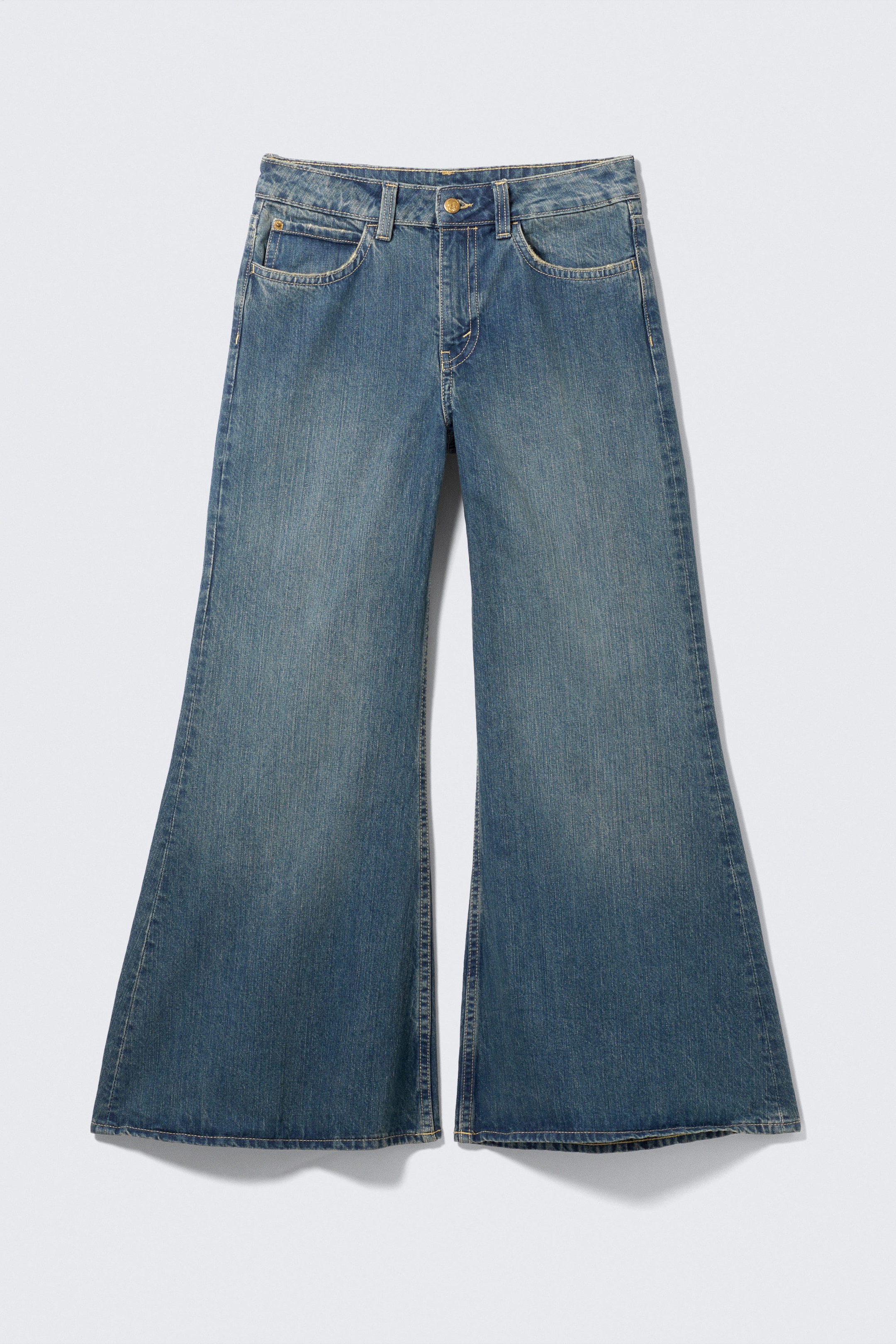 Tide Blue - Medium Blue - Loosy Lucie Low Rise Regular Flared Leg Jeans - 4