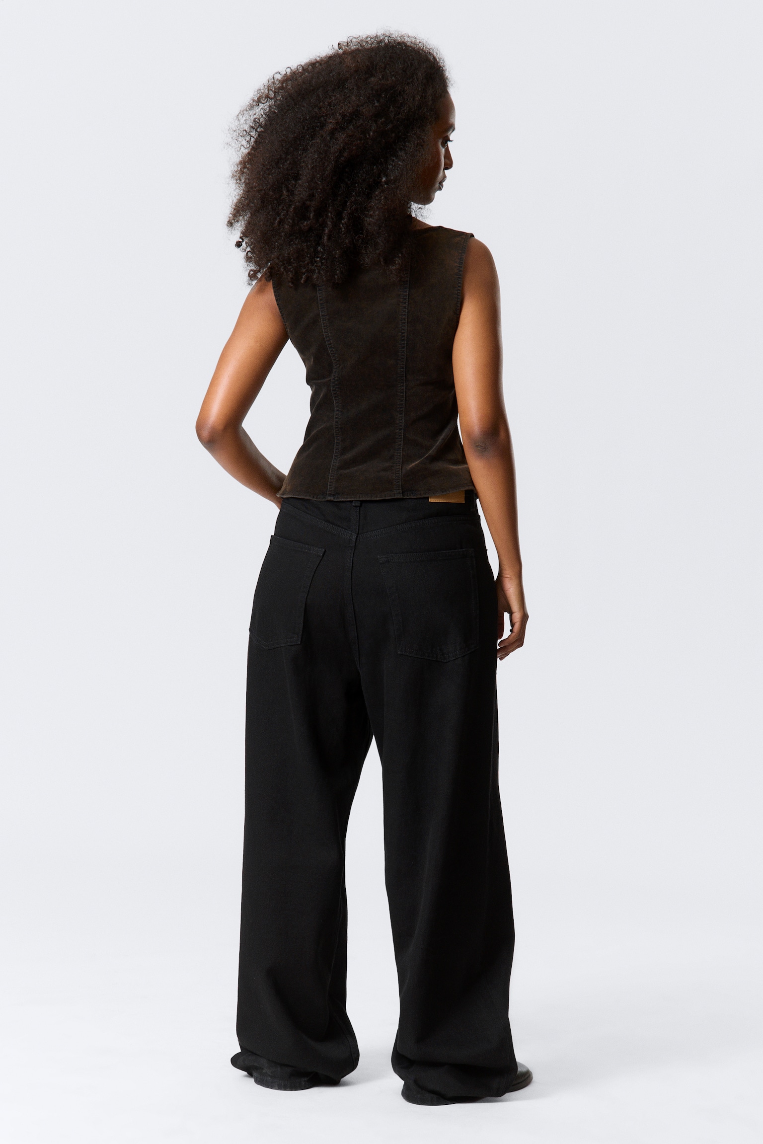 Fitted Washed Velvet Hook-and-Eye Top - Dark Brown - 5