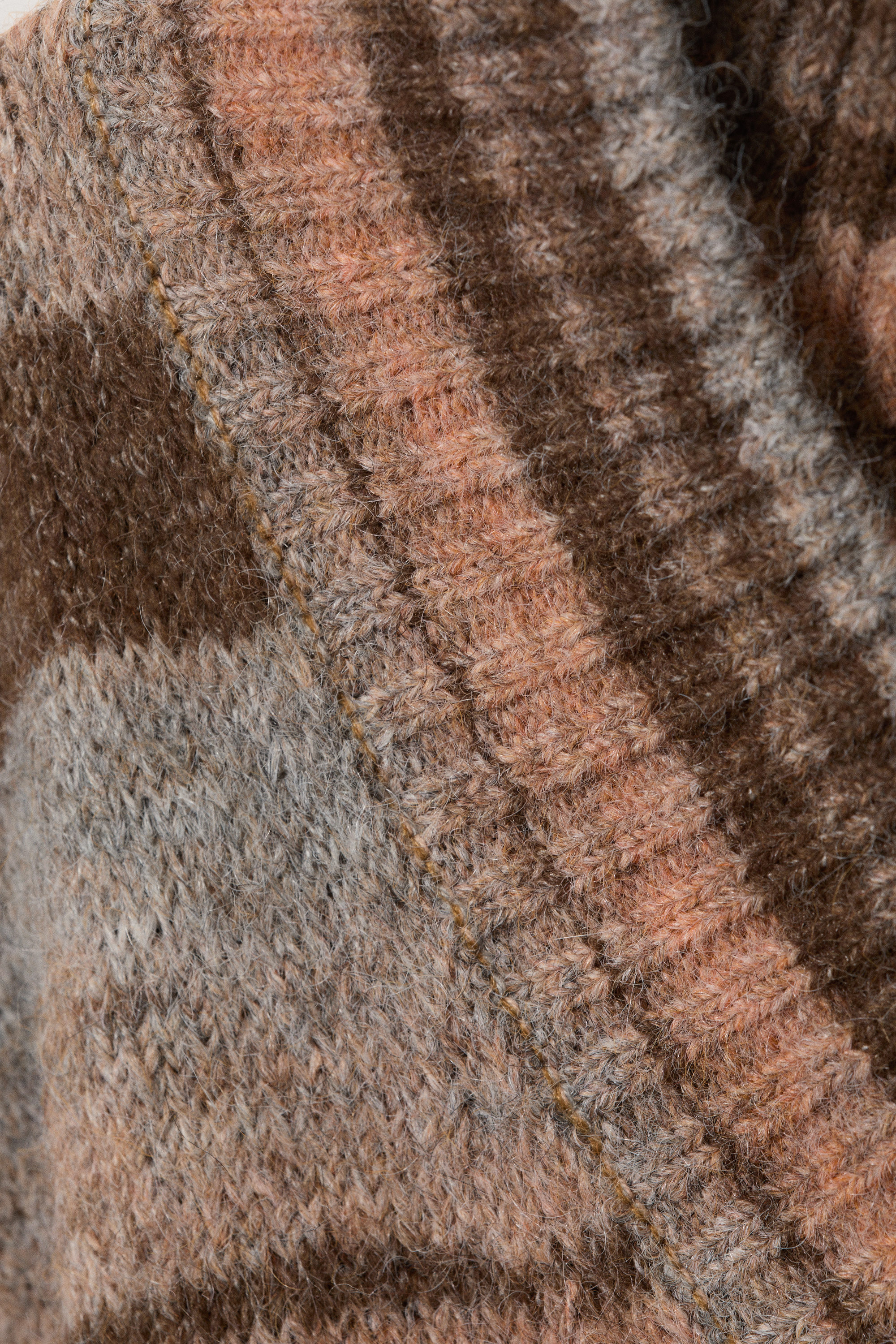 Brun & Orange-randig - Oversized stickad tröja med V-neck - 2