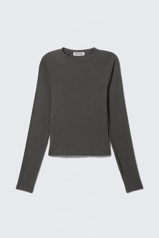 Fitted Raglan-Sleeved Top - Dark Grey/White - 1
