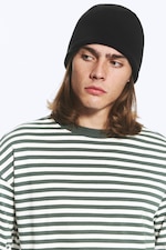 Black - Ribbed Beanie - 0