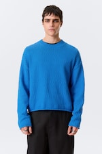 Bright Blue - Relaxed Knitted Cotton Sweater - 0