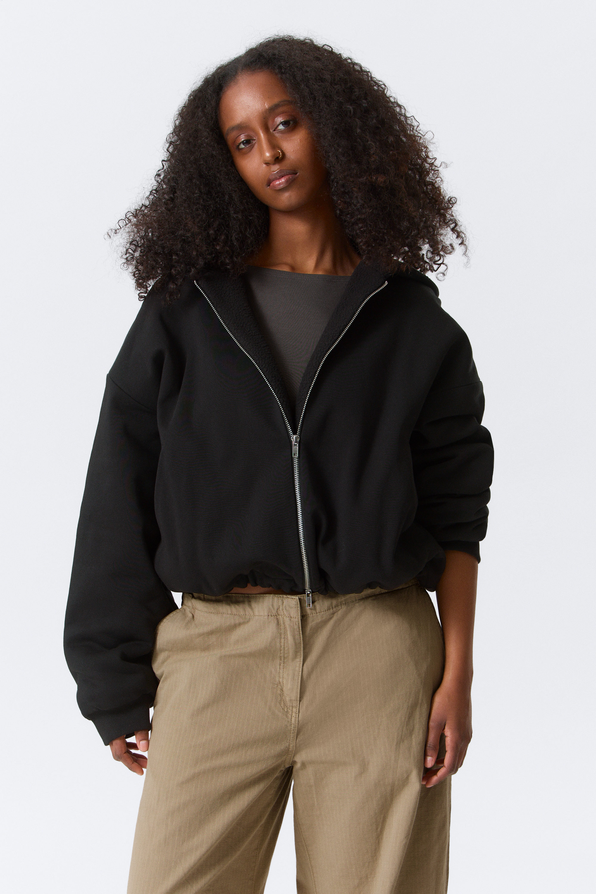 Black - Oversized Fleece Zip Hoodie - 4