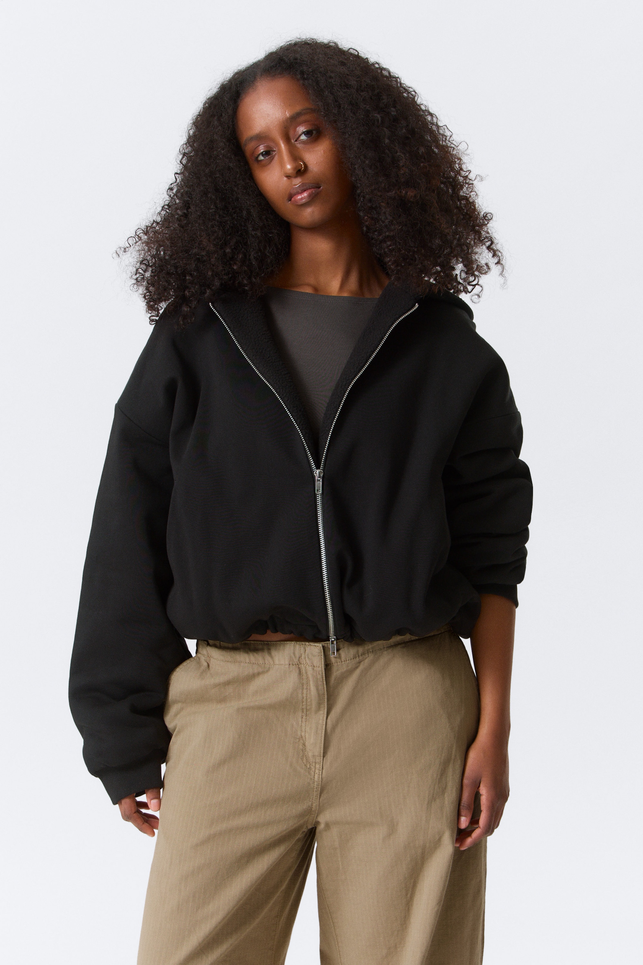 Black - Oversized Fleece Zip Hoodie - 2