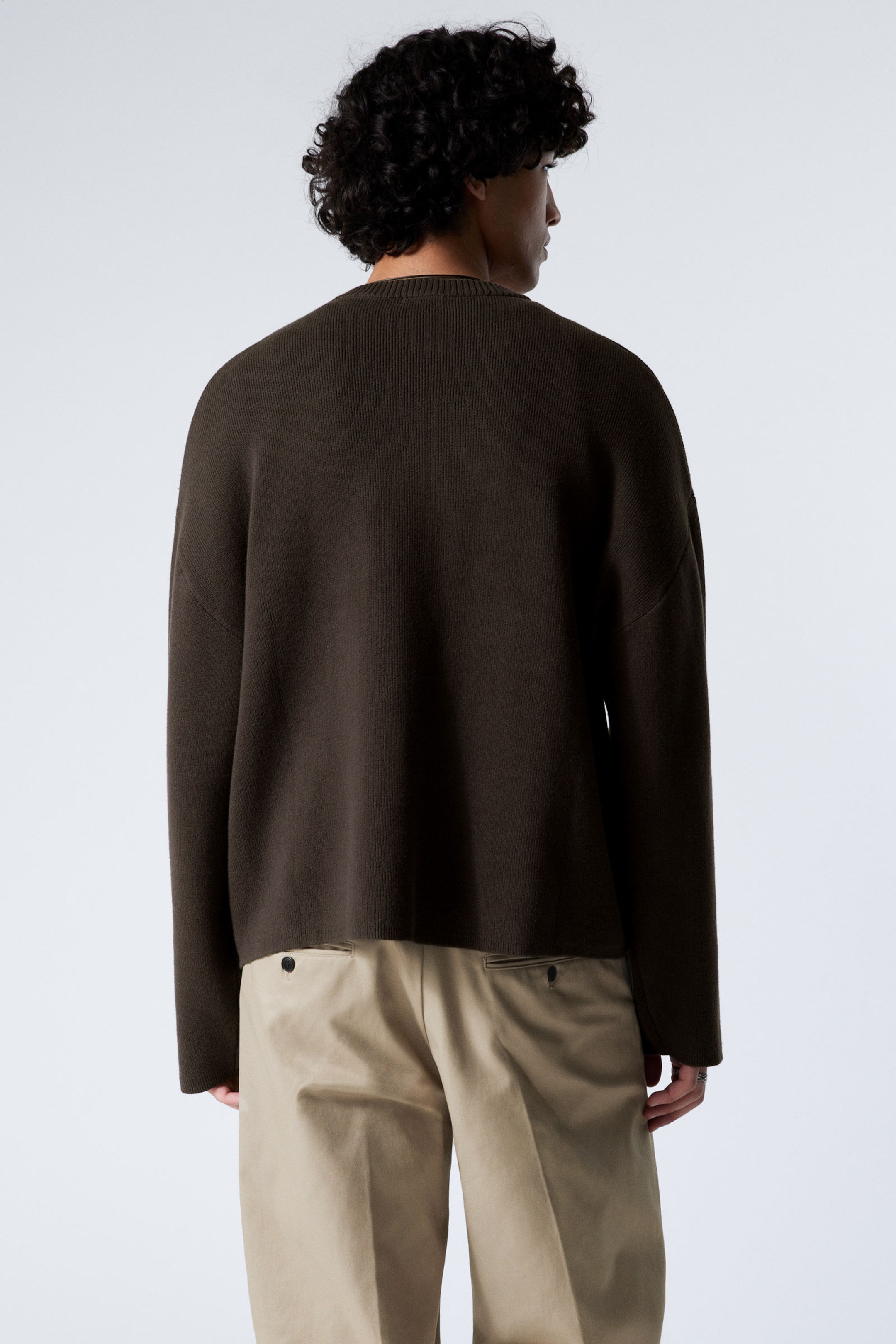 Dark Brown - Boxy Knitted Cotton Sweater - 2