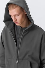 Dark Grey - Loose Fit Zip Hoodie - 2