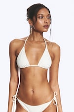 Beige clair - Haut de bikini triangle à lanières structuré - 0