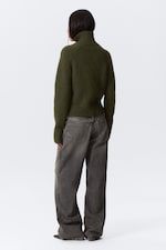 Dark Mossy Green - Soft Knitted Fitted Zip Cardigan - 3