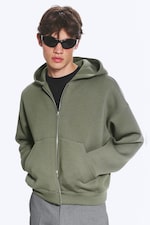 Helles, staubiges Khakigrün - Scuba-Kapuzenpullover mit Reißverschluss Simon - 0