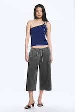 Bright Blue - Eyelet Detail Asymmetric Tank Top - 1