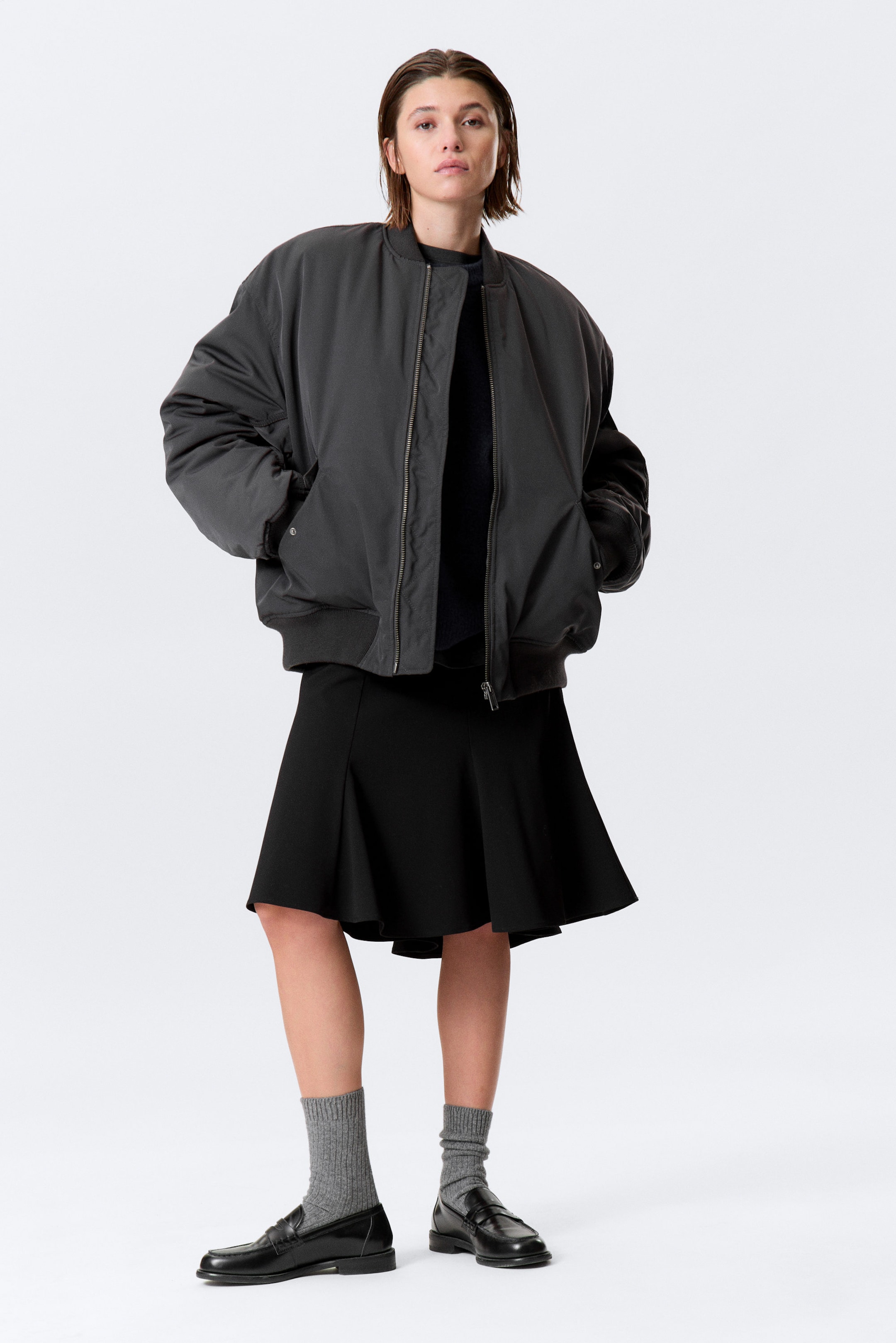 Dunkelgrau - Oversized Bomberjacke aus Twill - 3