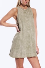 Verwaschenes Khakigrün - Ärmelloses Minikleid aus Baumwoll-Twill - 1