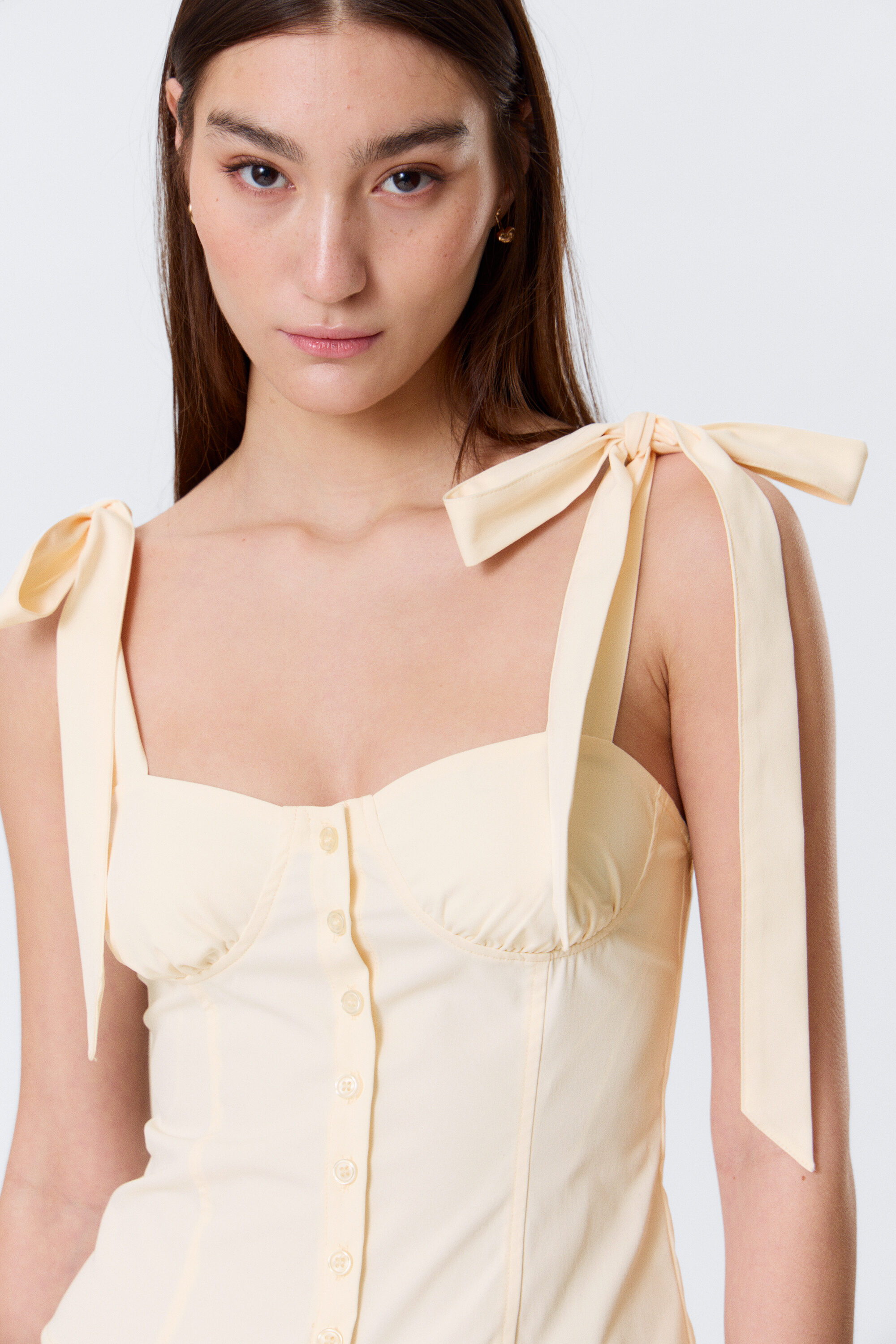 fitted ribbon corset top - Off-white | Monki DK