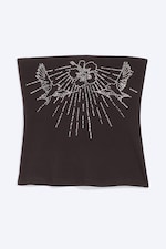 Dunkelbraun - Strass - Tube-Top mit Strasssteinen - 3