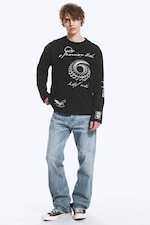 Noir - Spirale - T-shirt graphique oversize manches longues - 1