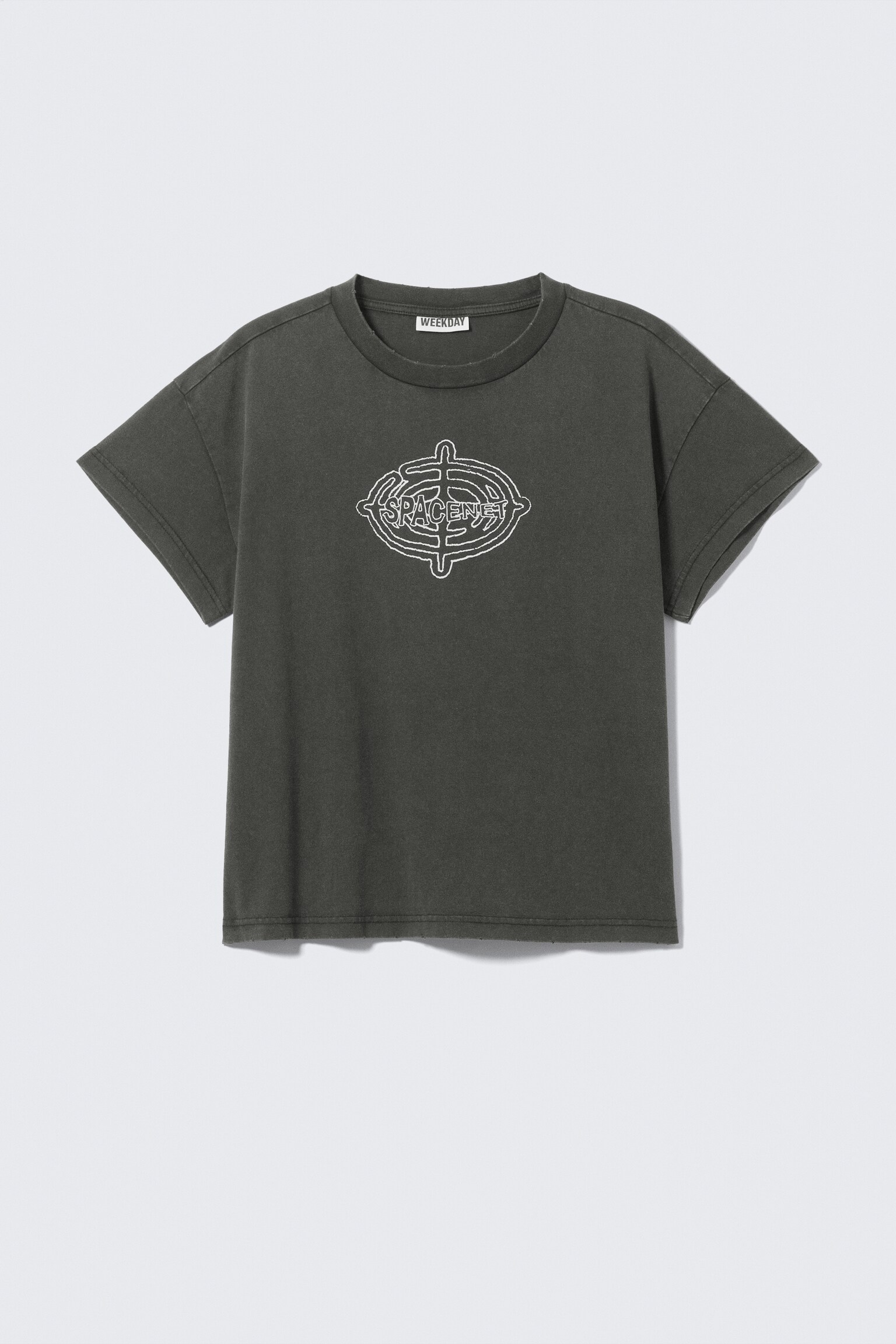 T-shirt de algodão boxy com estampado - Cinzento-escuro - Spacenet