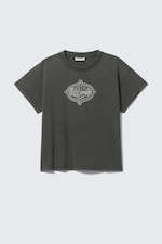 Dunkelgrau - "Spacenet" - Boxy Baumwoll-T-Shirt mit Grafik und Flügelärmeln - 0