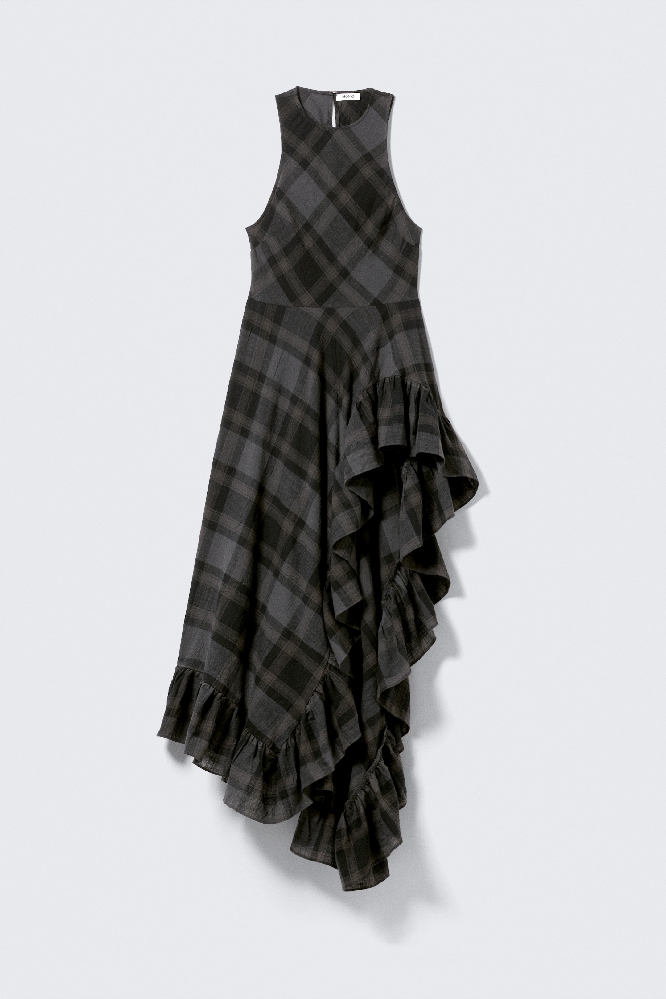 Agrandir l'image: Robe longue sans manches à volants asymétriques - Carreaux gris foncés - FEMME | H&M FR 5