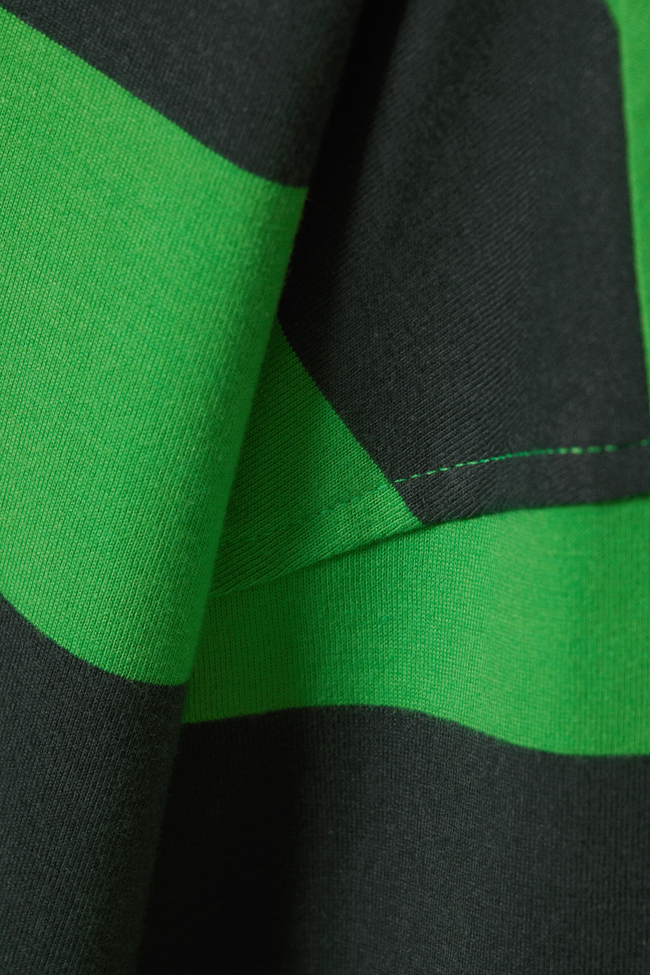 Black & Green Stripe - Long-Sleeved Oversized Cotton T-shirt - 1