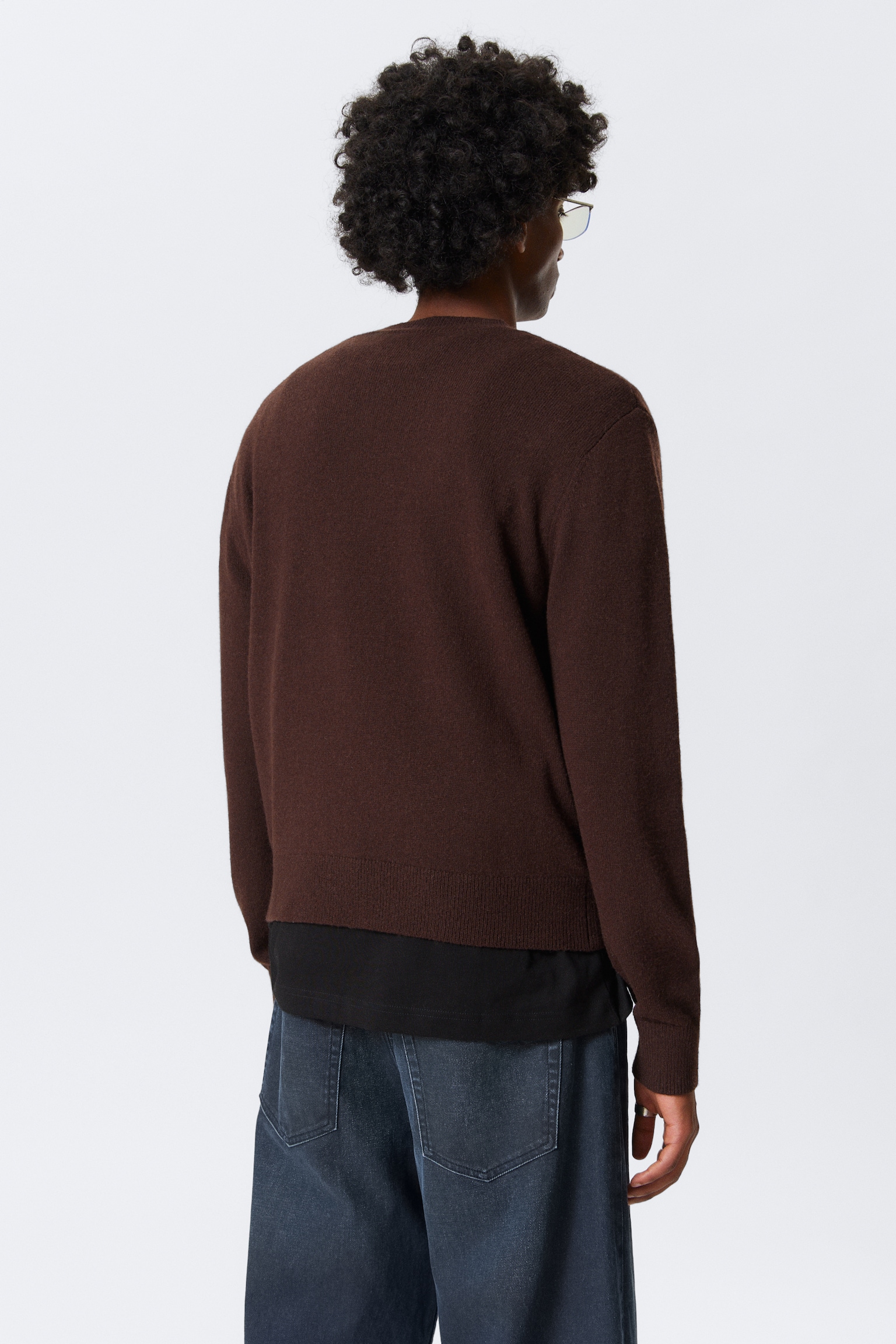 Regular Fit Wool-Blend Crew-Neck Sweater - Dark Brown/Black - 3