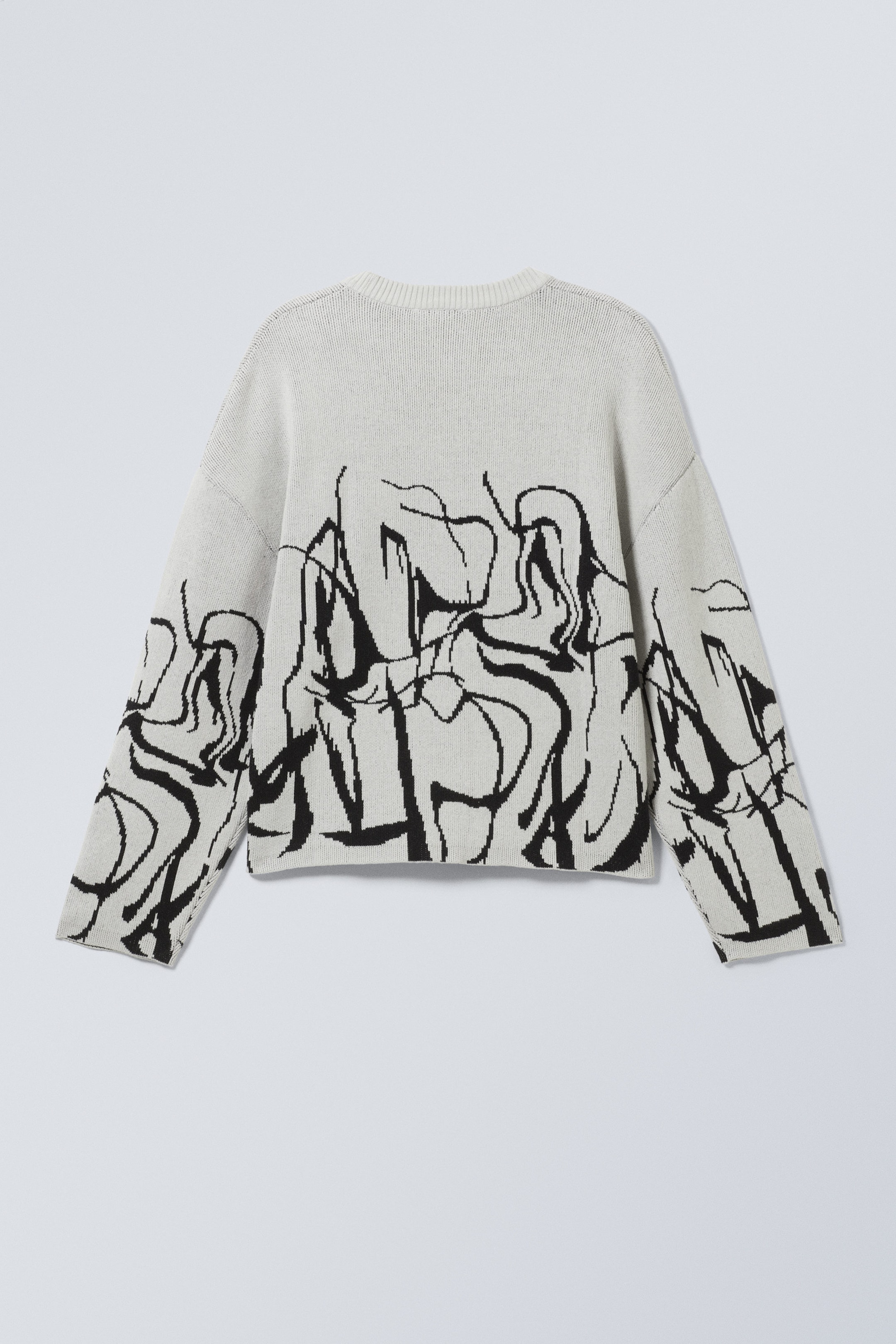 Imprimé gris gribouillages - Pull graphique en coton fin - 1