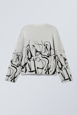 Imprimé gris gribouillages - Pull graphique en coton fin - 1