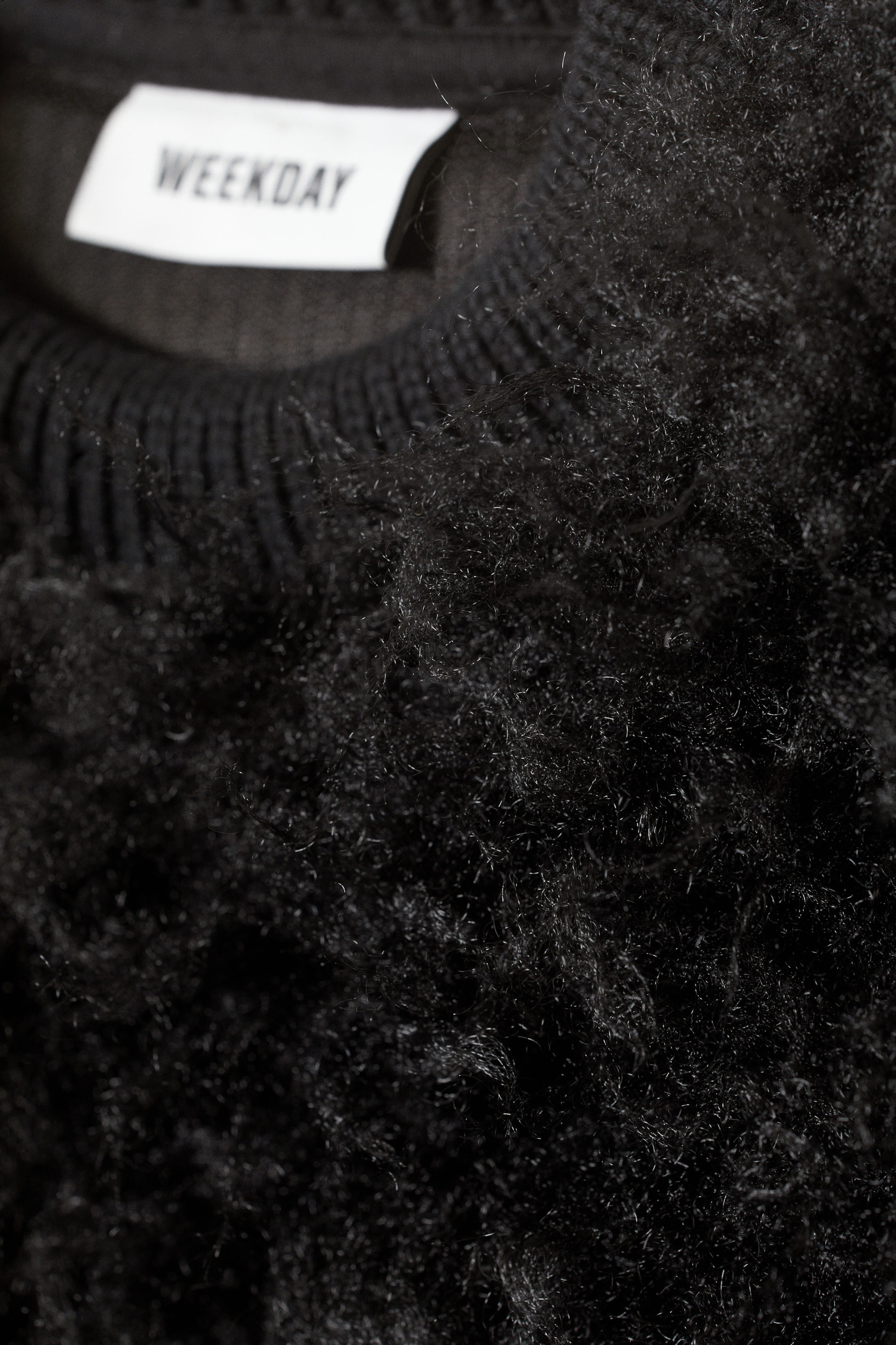 Black - Fluffy Faux Fur Sweatshirt - 1