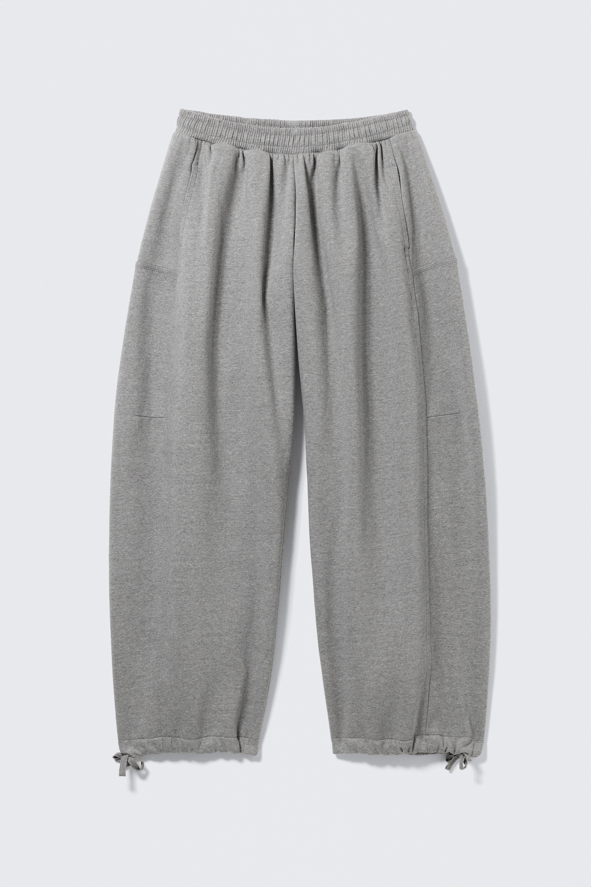 Loose Cutline Cotton Fleece Sweatpants - Grey Melange