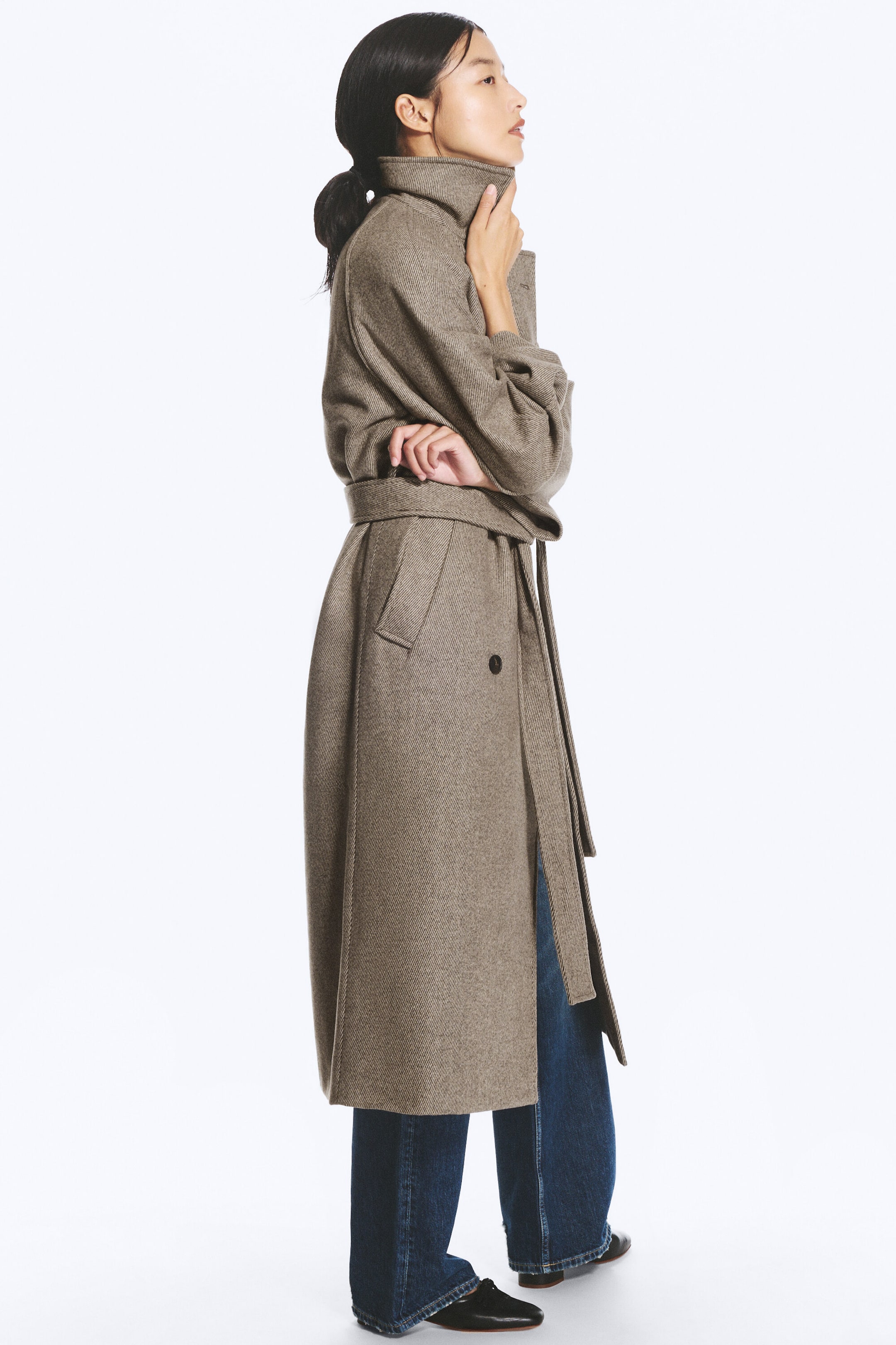 Lys beige - Kia oversized dobbeltspent kåpe i ullblanding - 3