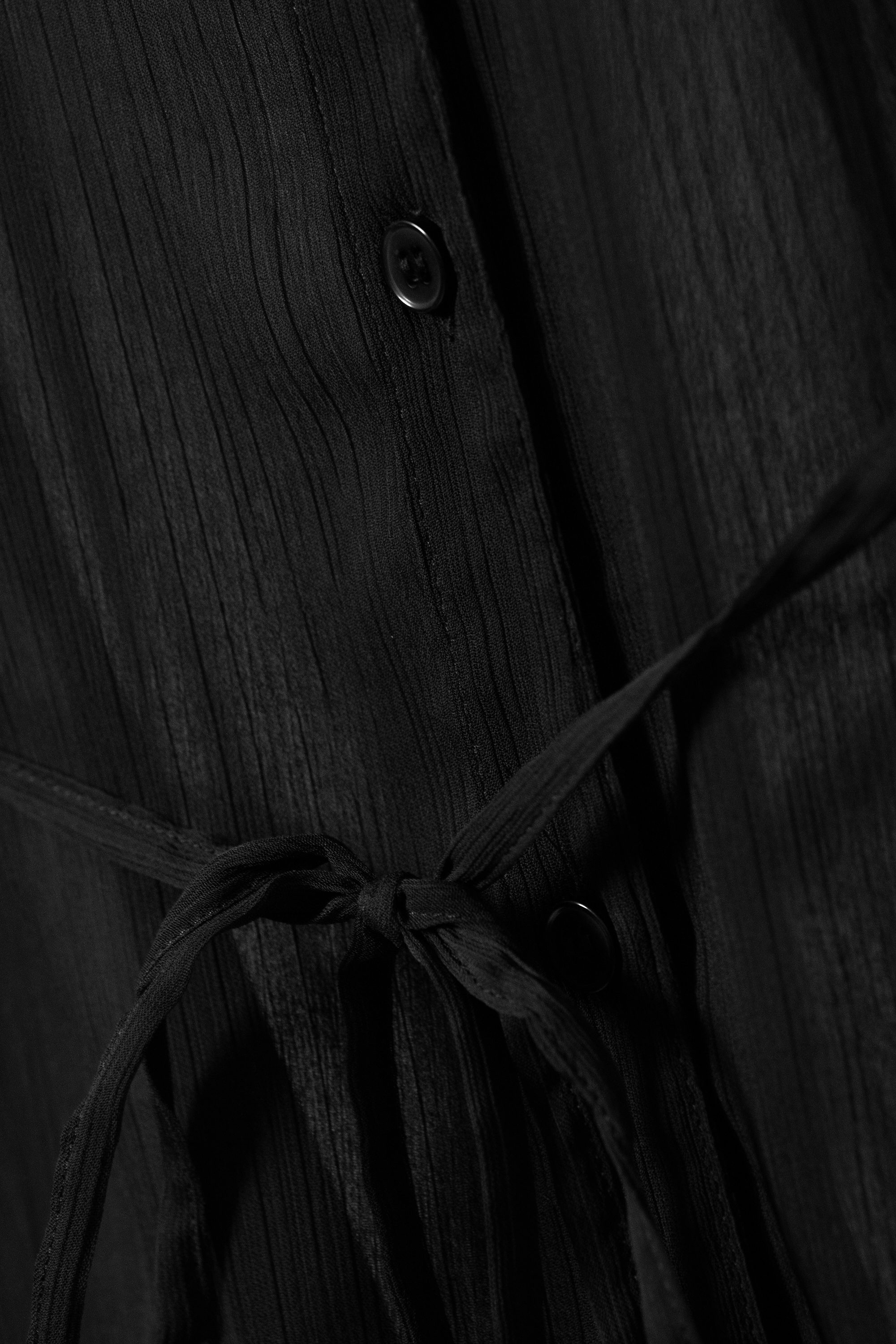 Black - Fitted Tie-Back Sheer Shirt - 4