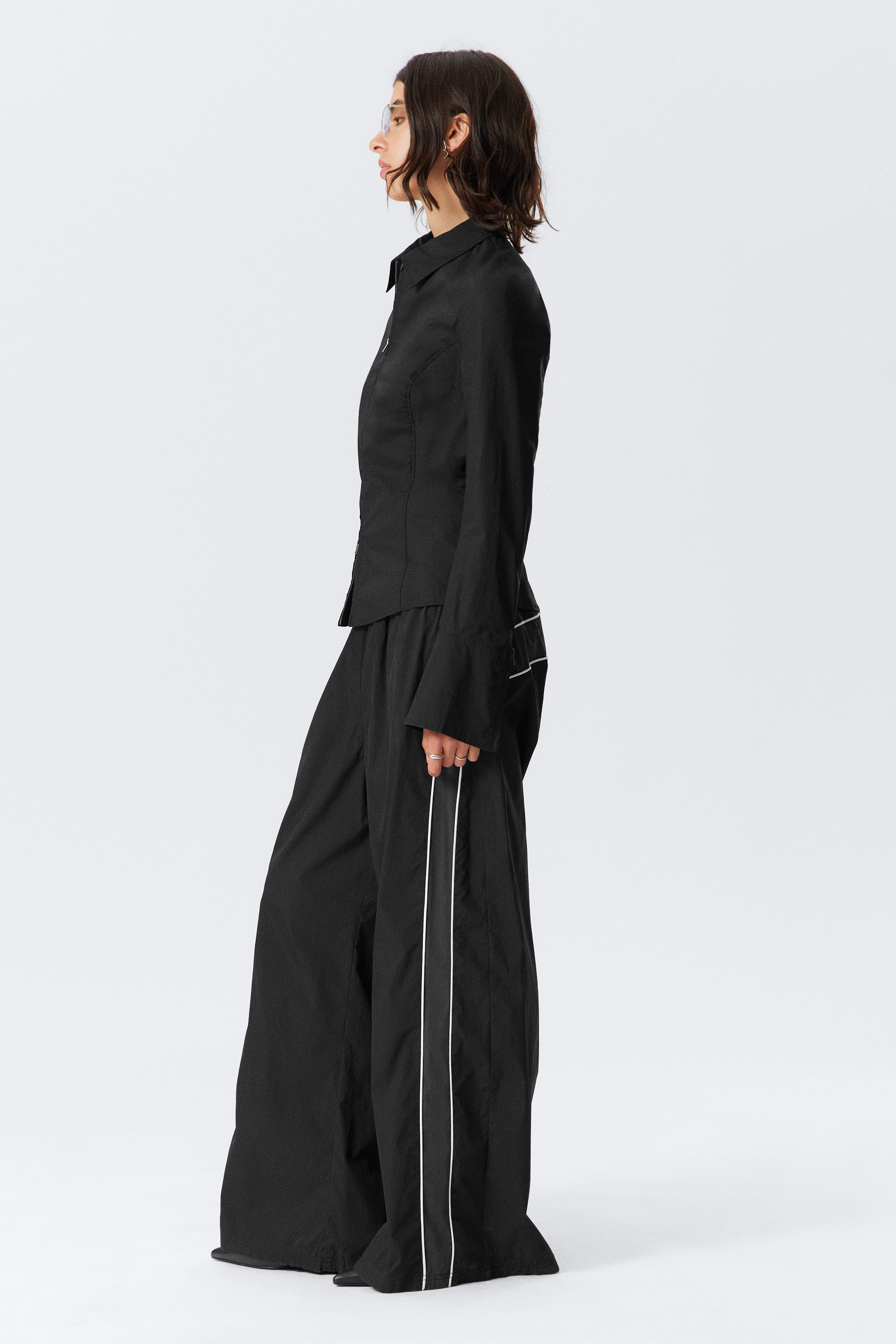 Black - Contrast Piped Wide-Leg Track Trousers - 2