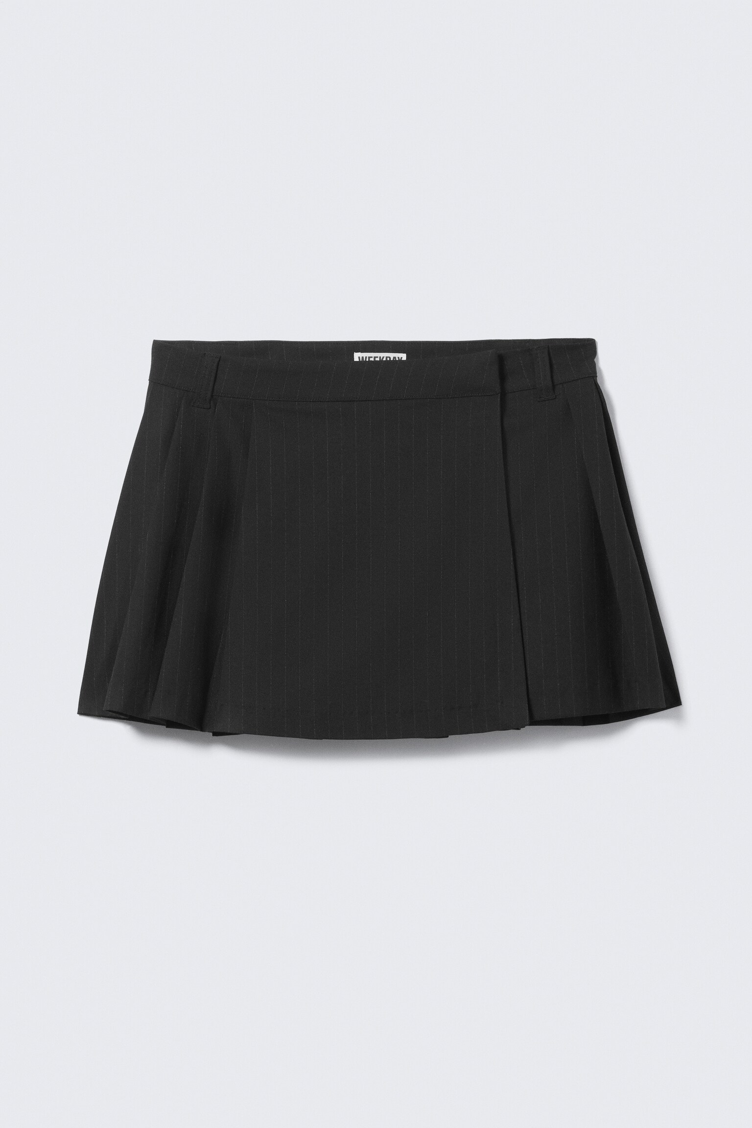 Pleated Mini Suiting Skirt - Dark Blue - Pinstripe - 2
