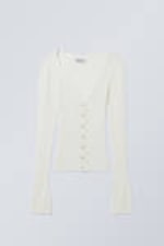White - Pointelle Knitted Cardigan - 0