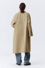 Beige - Single-Breasted Oversized Car Coat - 3