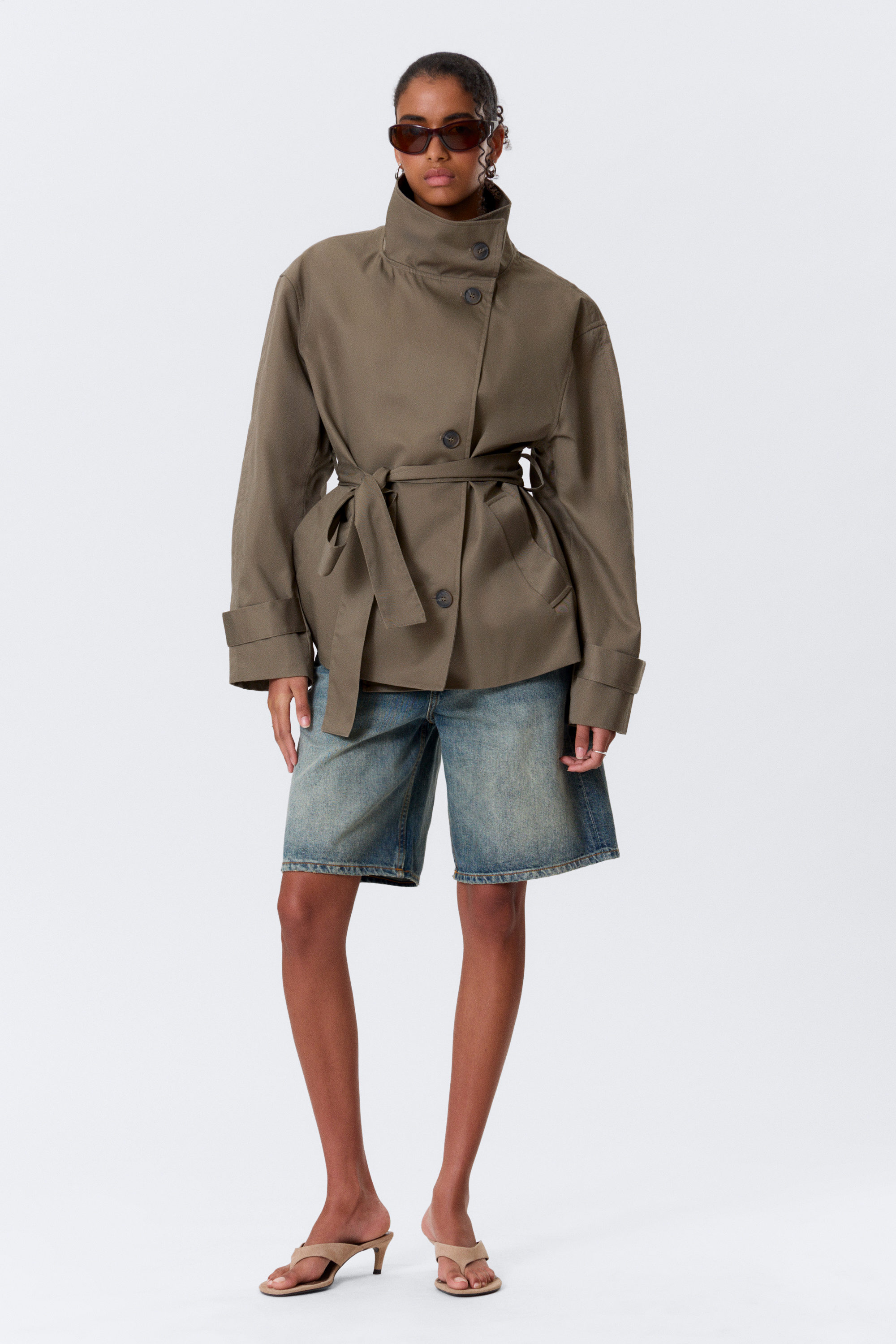 short oversized funnel neck trench coat - Dusty Grey | Weekday WW