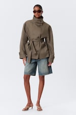 Gris cendré - Trench court oversize à col cheminée - 3