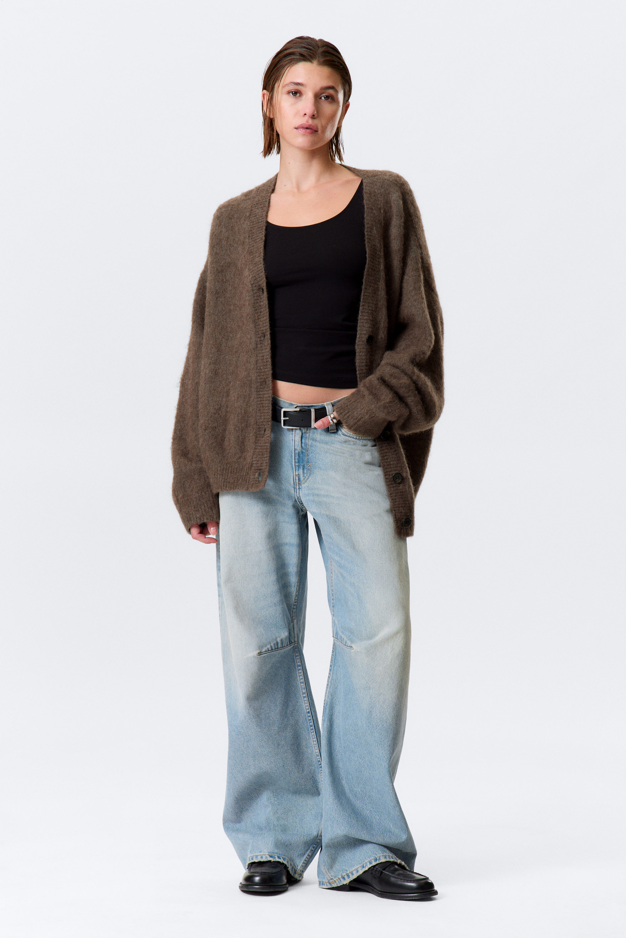 Donkerbruin gemêleerd - Vest van mohairmix met V-hals - Loose Fit - 1