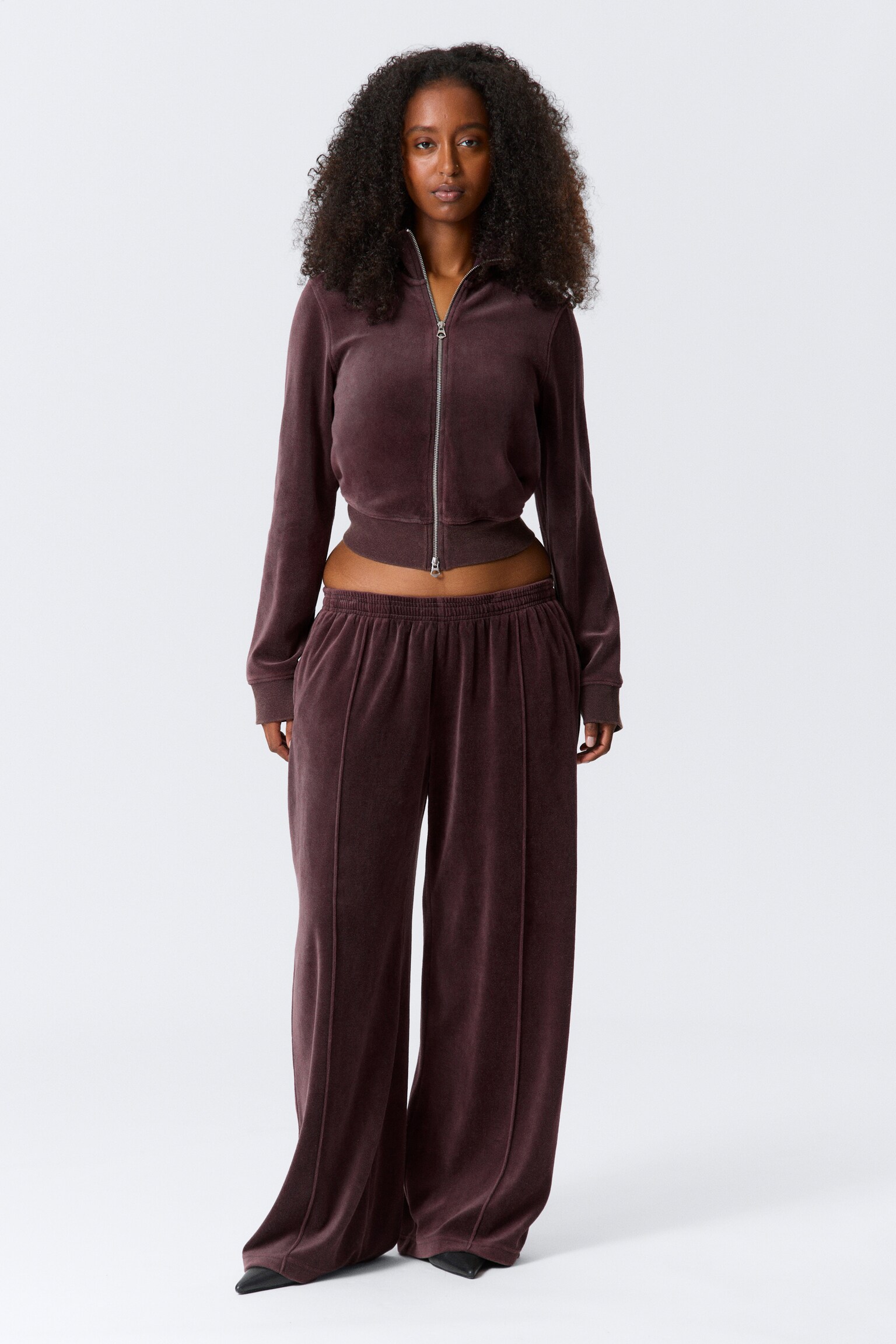 Pantalon de survêtement ample en velours délavé - Violet foncé délavé