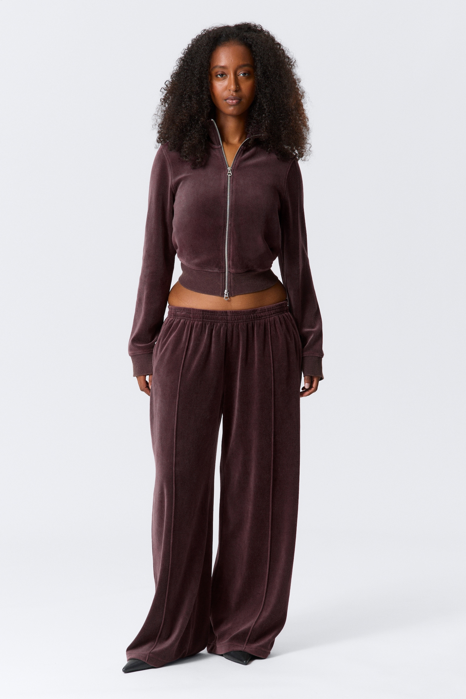 Loose Washed Velvet Track Trousers - Washed Dark Purple