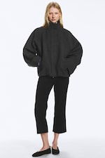 Dark Grey Melange - Wool-blend funnel jacket - 1