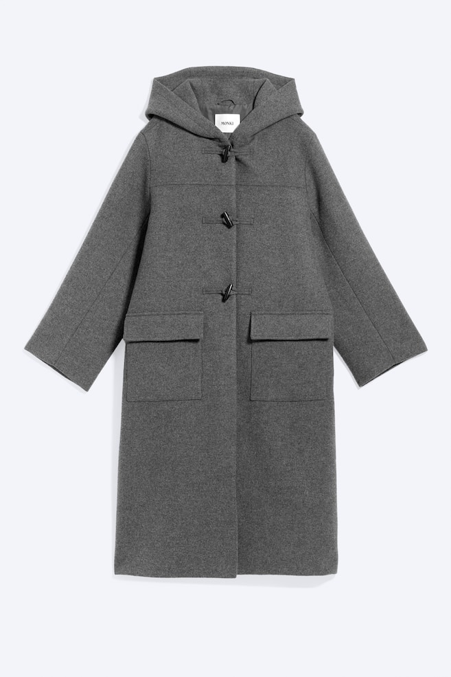 Duffle-coat à simple boutonnage en laine mélangée - Gris chiné - 1