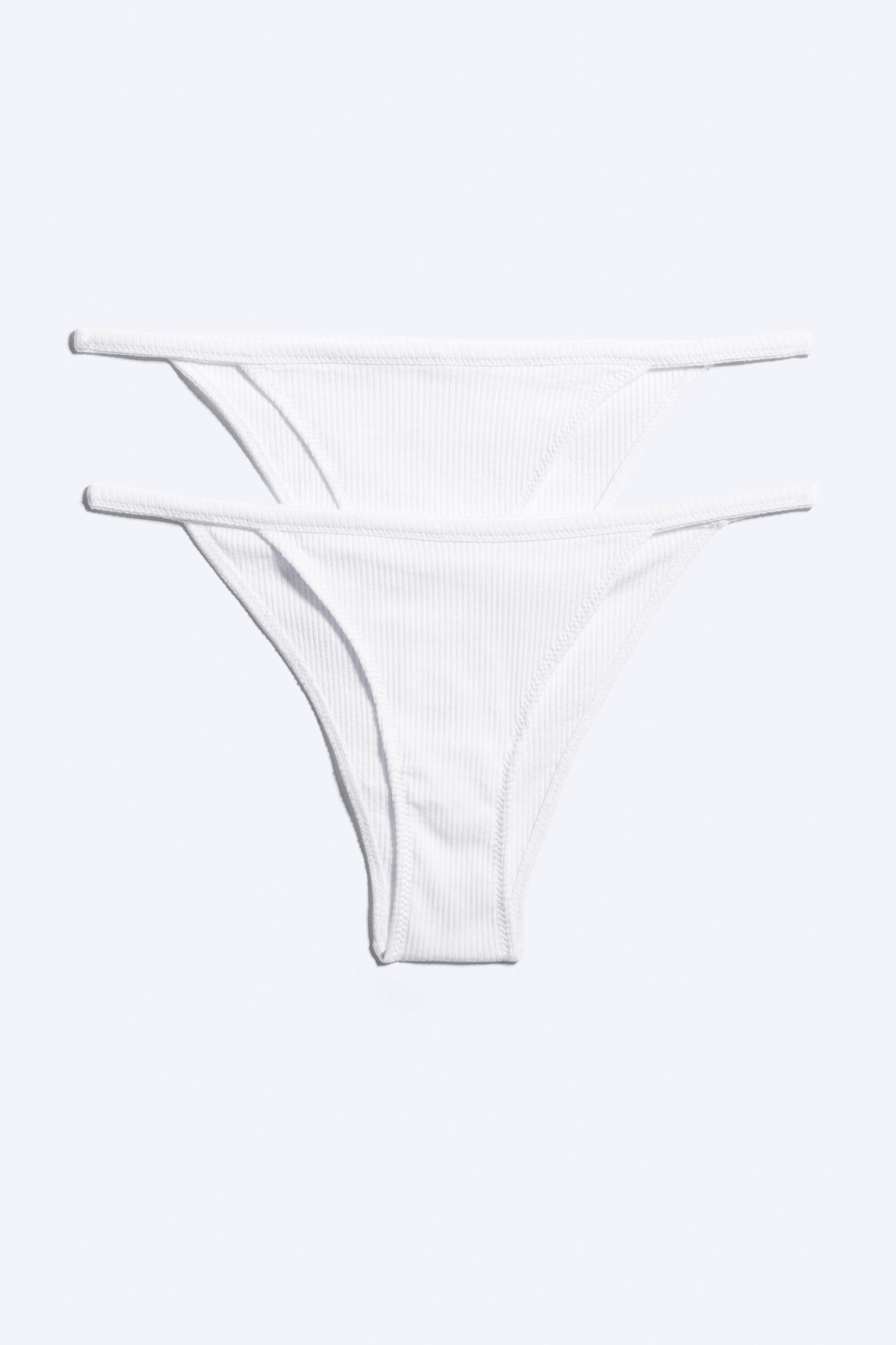 Weiß - 2er-Pack - Minimalistische gerippte Tangas - 3