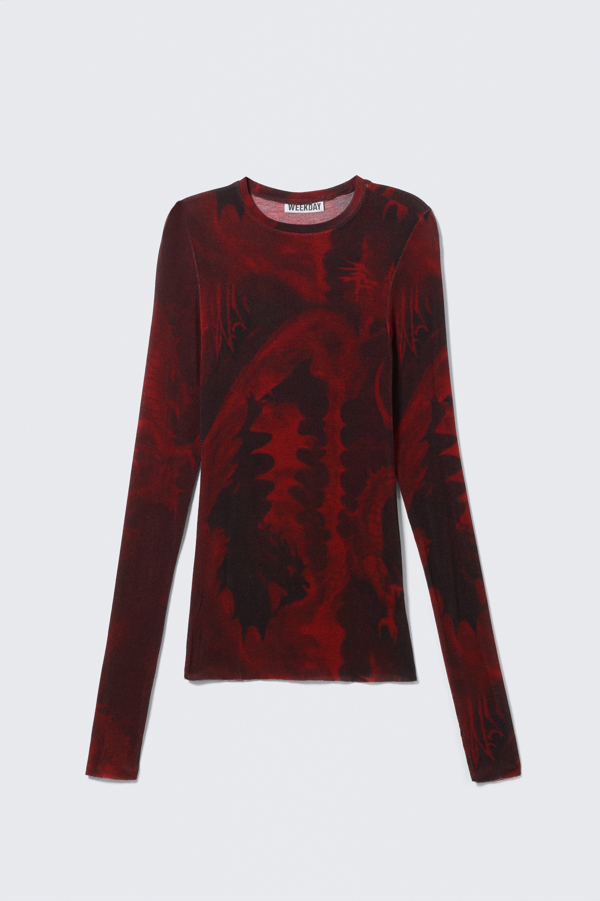 Top z długim rękawem Slim Fit - Ciemnoczerwony nadruk smoka