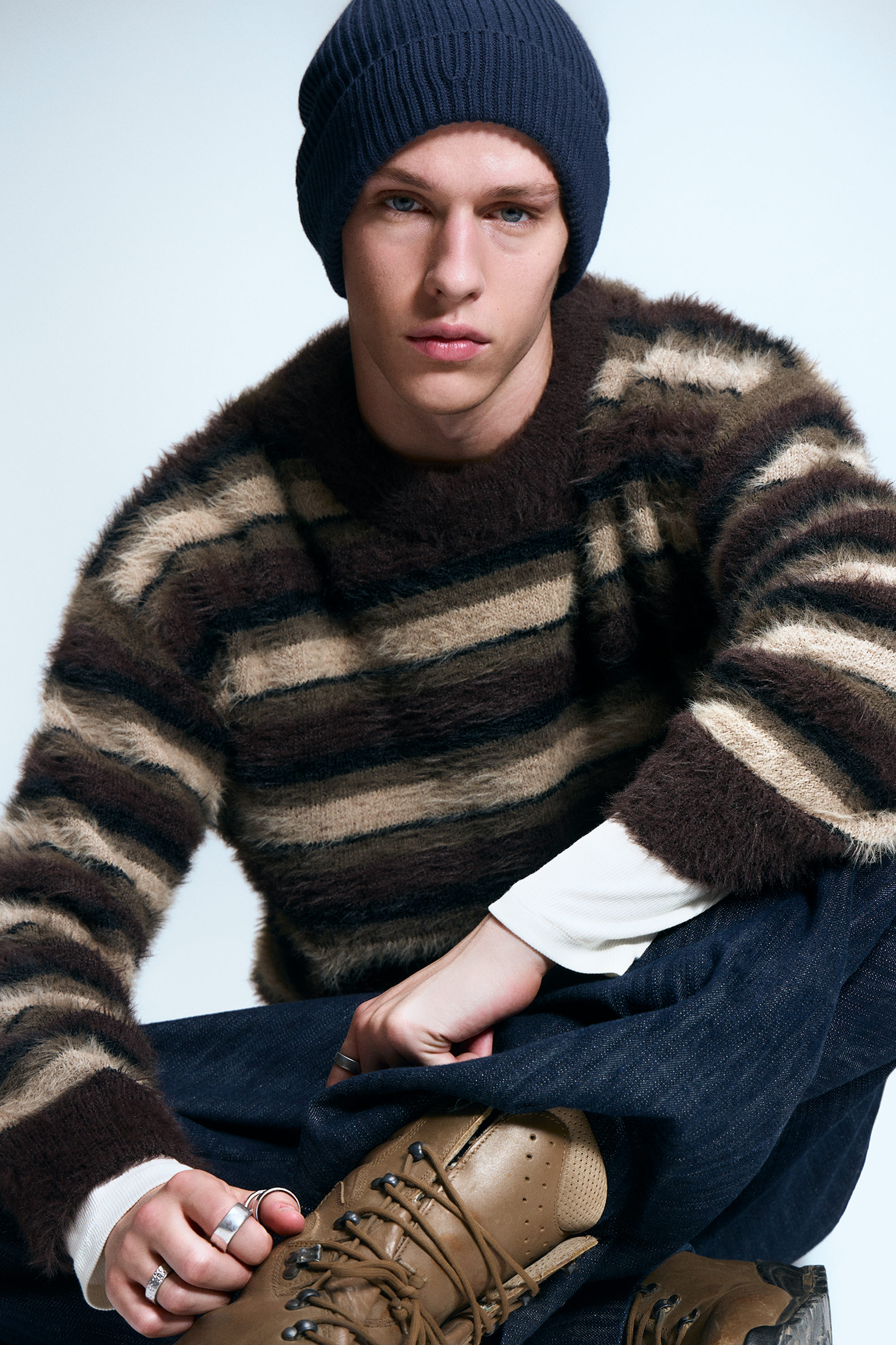 Brown Multi Stripes - Relaxed Striped Knitted Sweater - 1